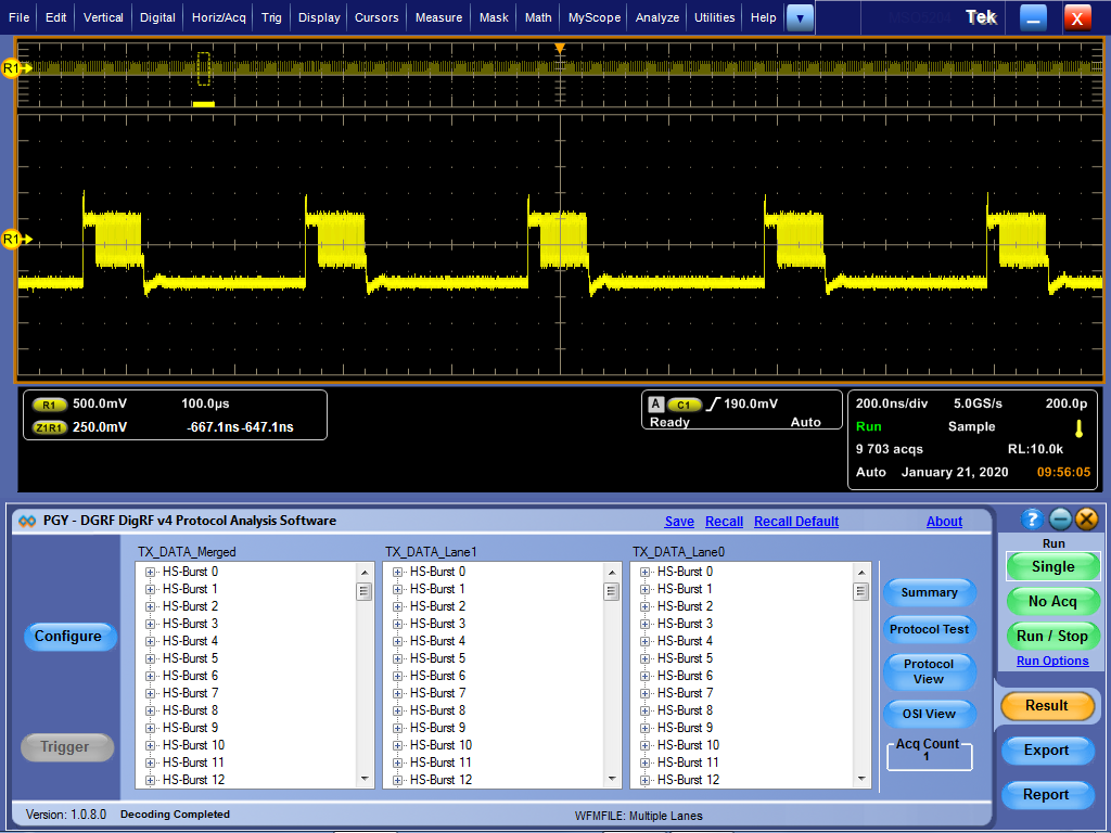 DigRF v4電気検証およびプロトコルデコードソフトウェア